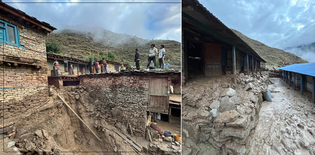 डोल्पाको रिवा गाउँमा लेदोसहितको भीषण पहिरो, ८ घर पुरिए, दर्जनौं घरमा क्षति